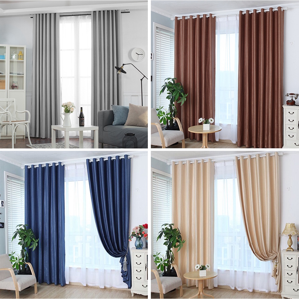 Bedroom Window Curtain Solid Door Lined Blackout Curtains