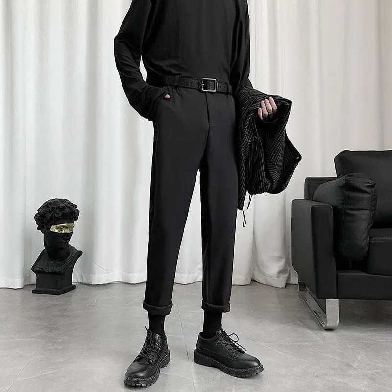 【M-3XL】Men's straight Korean fashion casual black plain pants for men ...