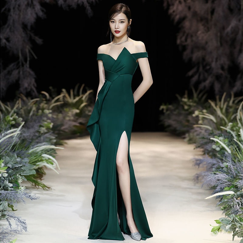 YonYeHong Women's One Shoulder Evening Dress - Long Maxi Fishtail Formal Gown With High Slit