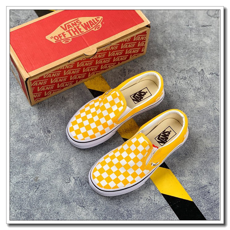 vans slip ons checkerboard yellow