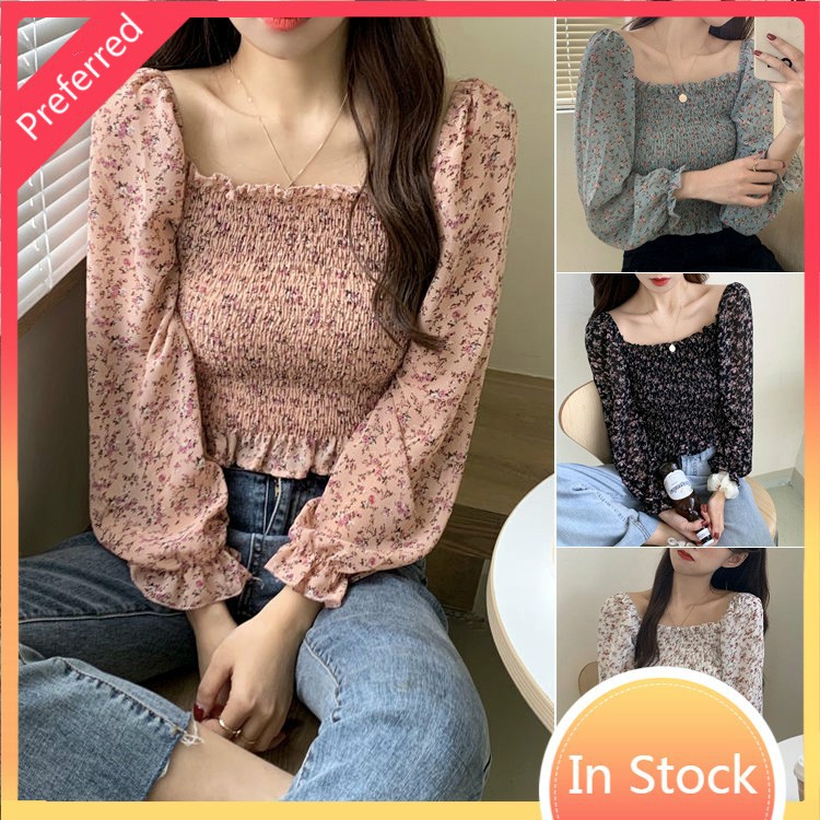 smocked top long sleeve