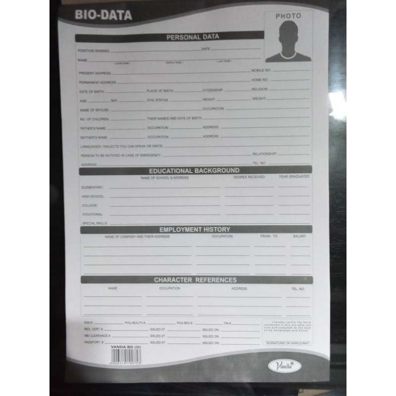 Bio Data Application Form Shopee Philippines