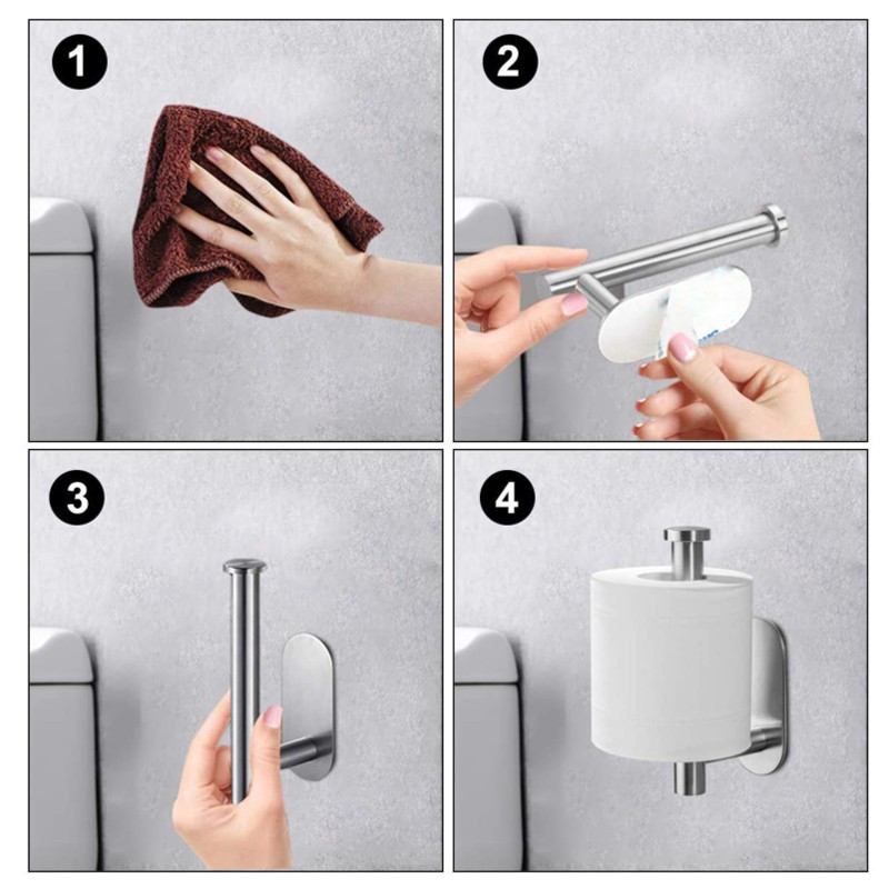 Nail Free Wall Mount Kitchen Bathroom Toilet Roll Paper Holder Tissue Holder Hanging Towel Rack