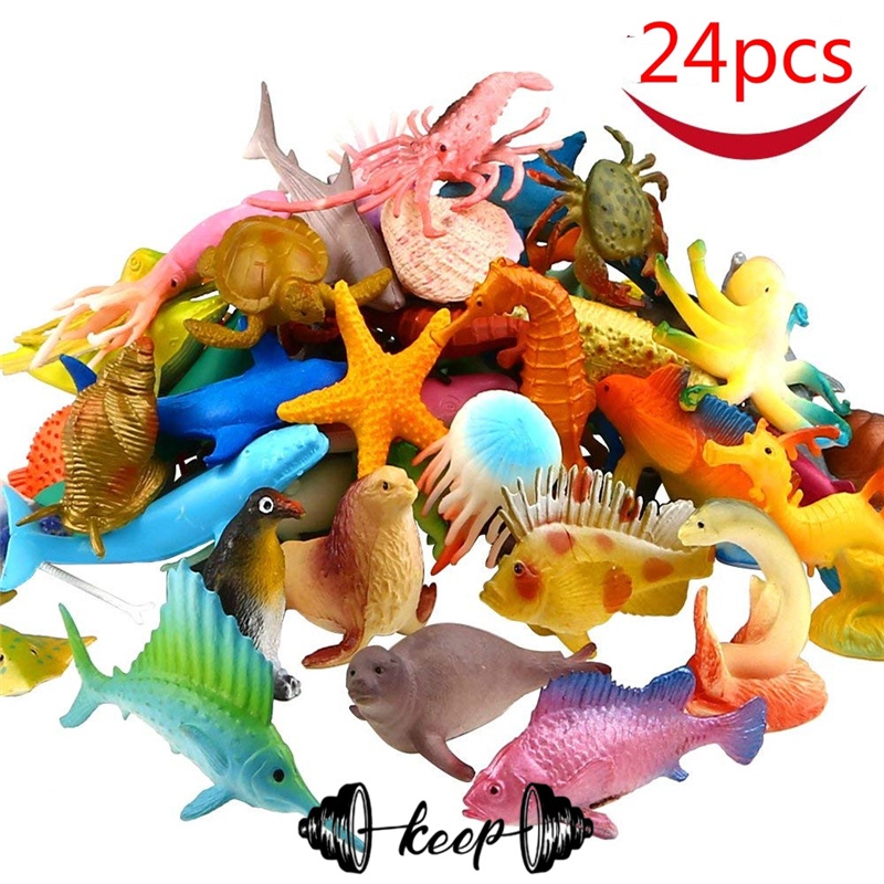 Sea Ocean Animals Pool Toys Set 24 Pack Turtle Octopus Shark for