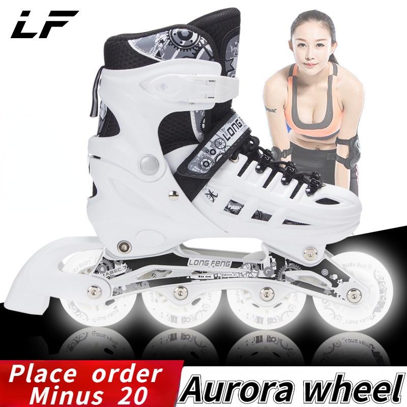 (Ready Stock) Full flashing Roller skates Sliding Inline Sneakers 4 wheels 1 Row Line sports