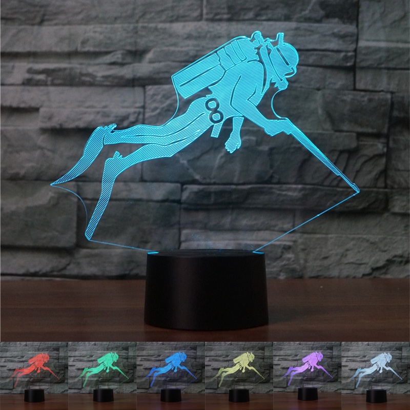 Diver Night Light 7 Colors Gradient Geek Gift Aquanaut USB LED Table