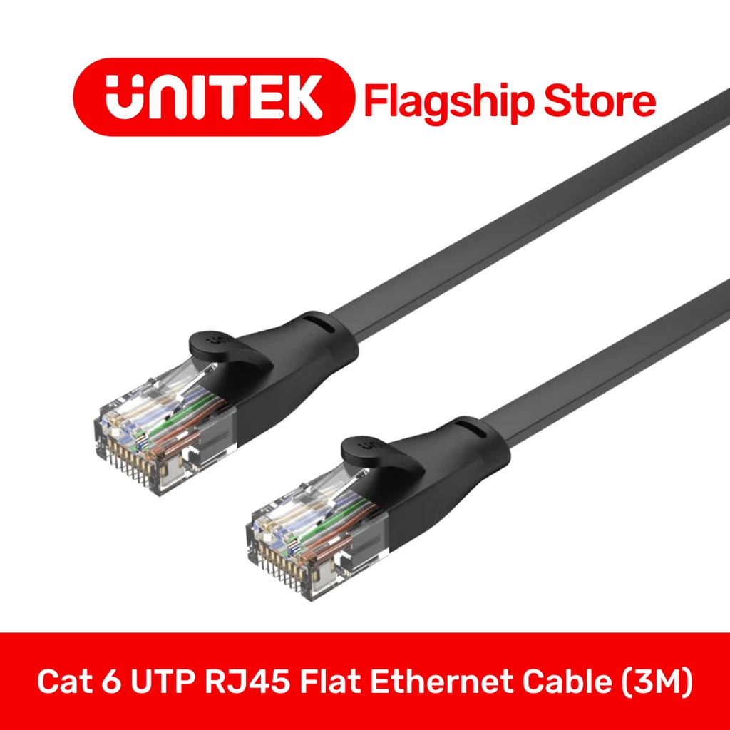 UNITEK Cat 6 Utp Rj45 Flat Cable Cat6 3 Meters Black Shopee