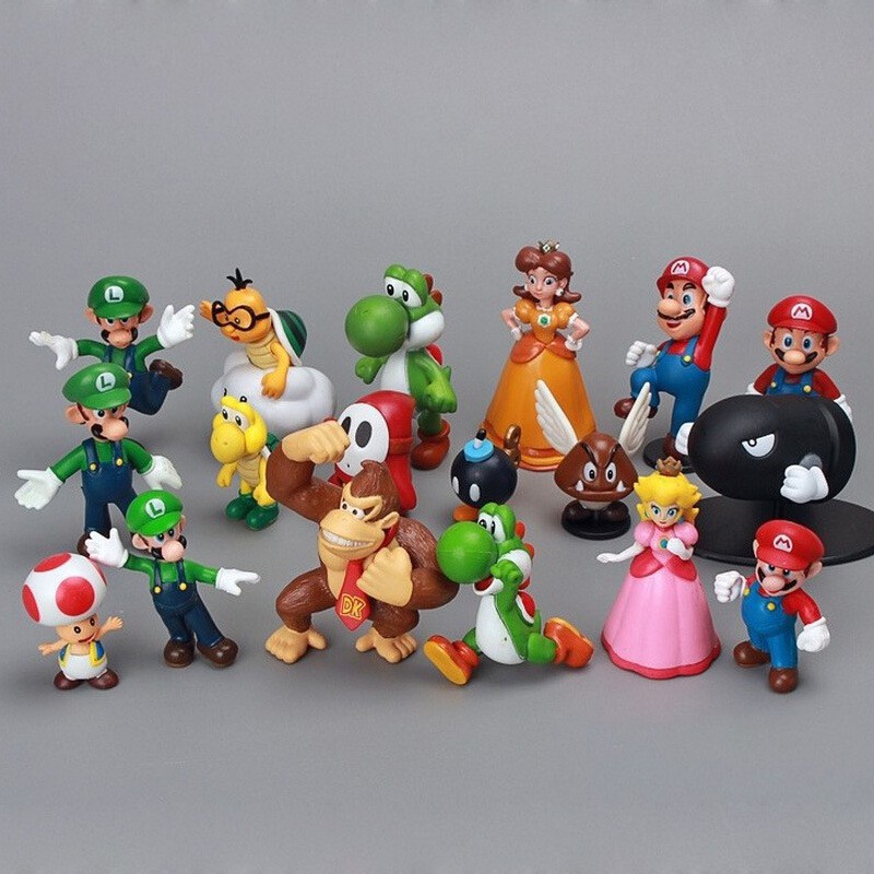 Super Mario Set Of 18 Model Toys Doll Mario,Luigi,Yoshi,Tode,Princess ...