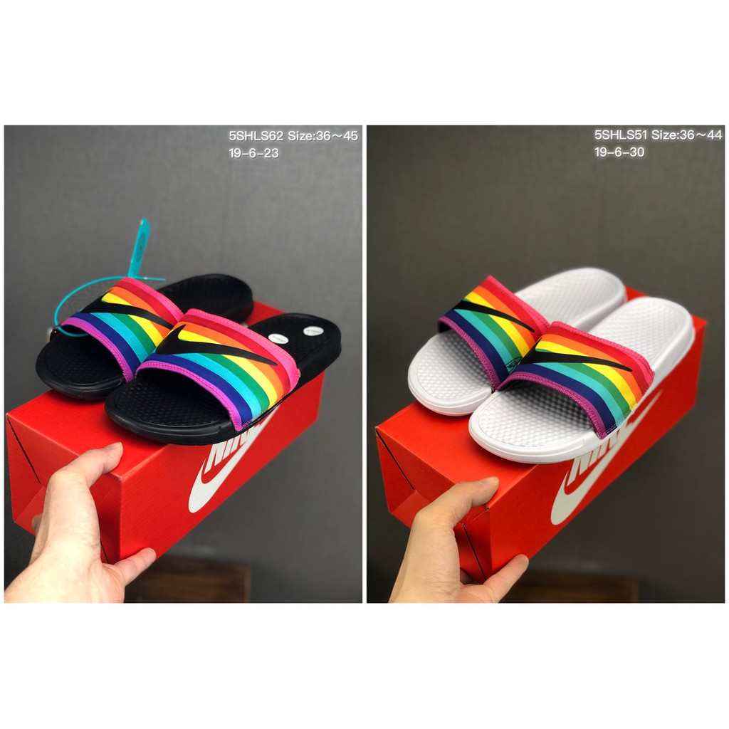 rainbow nike slippers