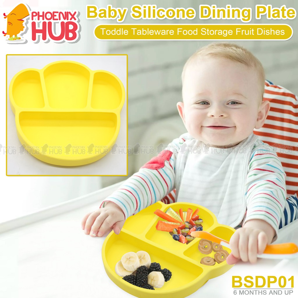 KOBWA Baby Silicone Placemat,Silicone Child Feeding Mat with Suction Cup,Non-Slip,One-Piece Divided Baby Placemat Stay Put Bowls Feeding Dishes for Kids-Red