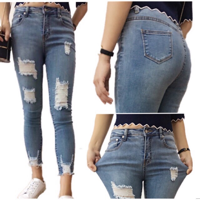 Tattered Skinny Jeans Ankle Pants | Shopee Philippines