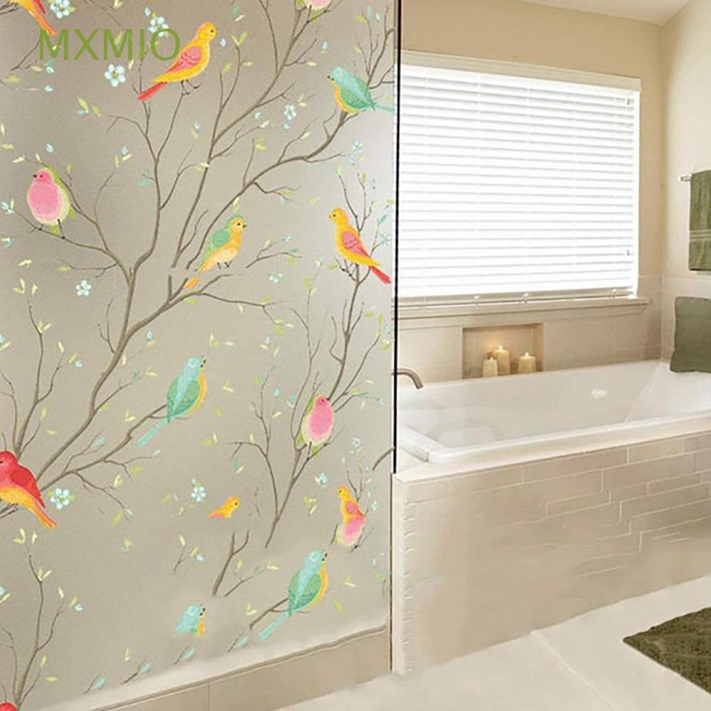 MXMIO Stained Window Film Bathroom Window Stickers Decorative Glass Film Frosted Birds Anti UV