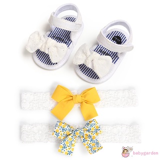 (Babygarden)-Baby Girl’s Cotton Shoes and 2Pcs Headband Floral Stripe Soft Sole Sandals #3