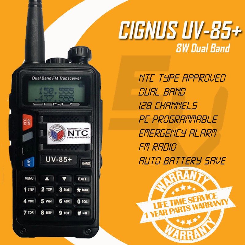 Cignus UV85+ HP 8W Dual Band VHF UHF Two Way Portable Radio Shopee