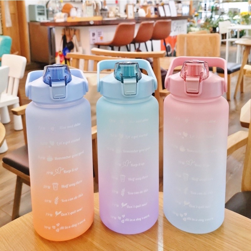 2L PASTEL Motivational Water Bottle with Time Marker & Straw | Shopee ...