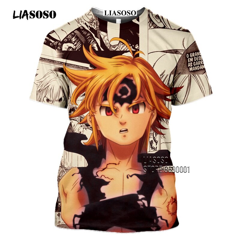 2020 LIASOSO Anime The Seven Deadly Sins Men's T-shirt Japanese Meliodas Hawk Escanor Estarossa 3D P