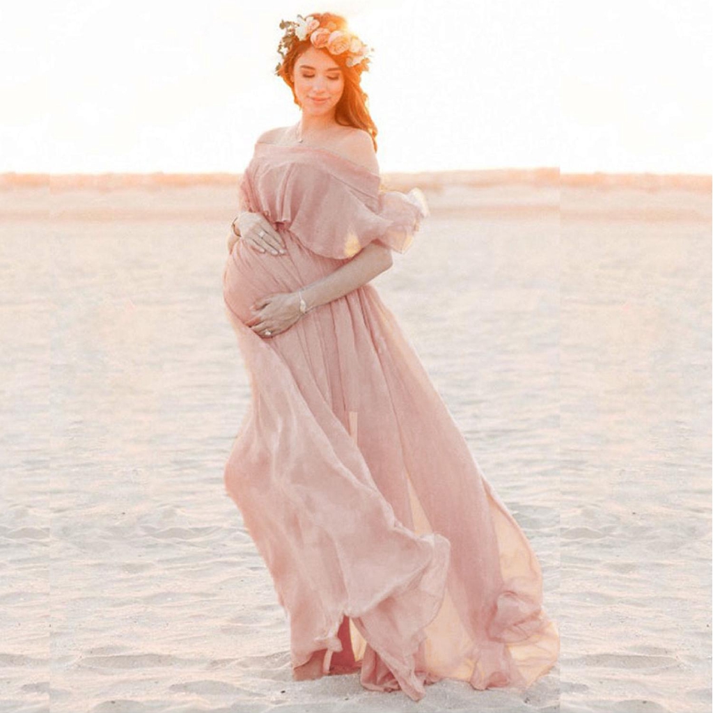 pink chiffon maternity dress