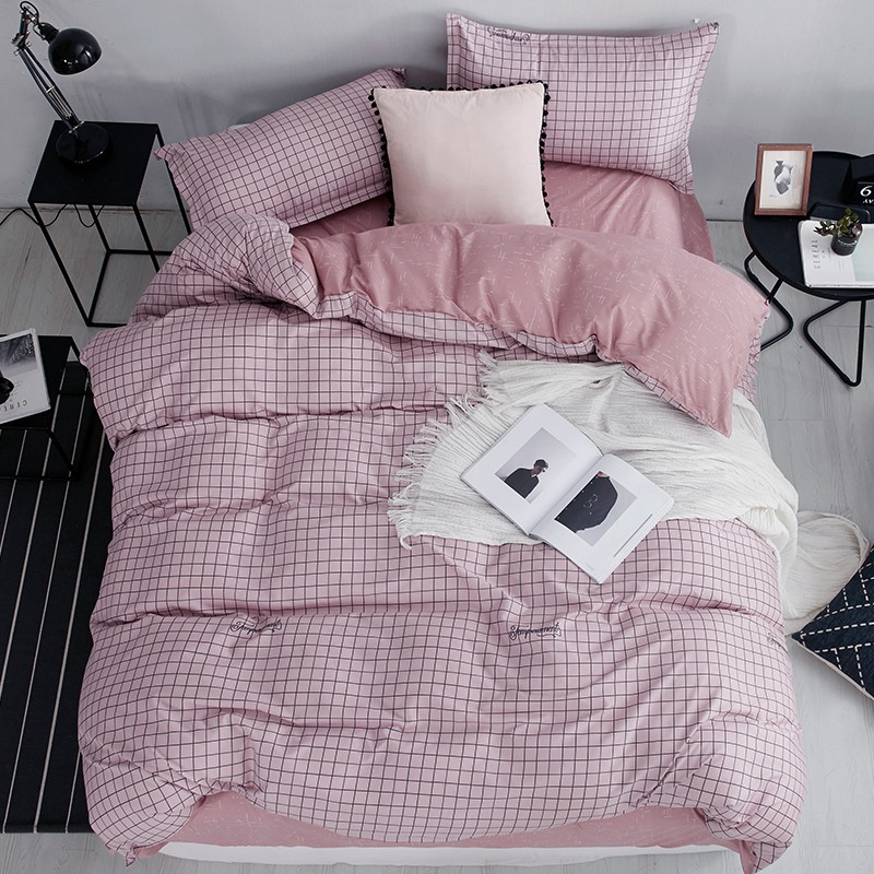 Simple Pink Plaid Stylish And Comfortable Bedding Set Duvet Cover