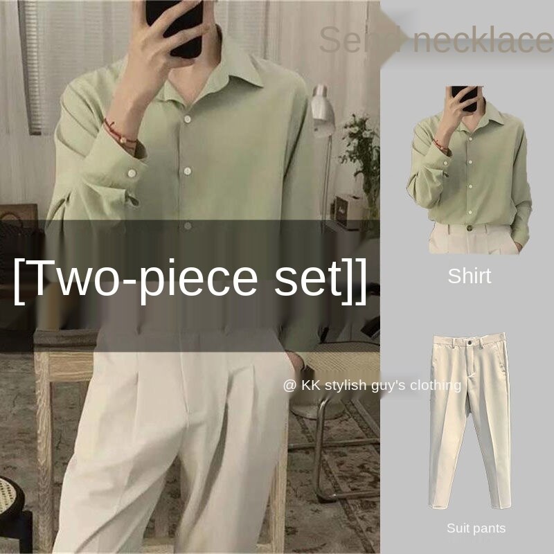 [Piece Set] Abstinence Series Draping Non-Ironing Casual White Shirt Men's and Women's Long Sleeves Ruan Shuai Korean Version Loose Outfit Men