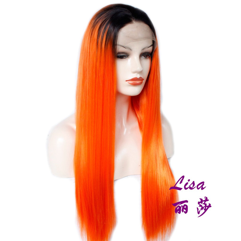 Women Bright Orange Silky Straight Hair Lace Front Wig Shopee