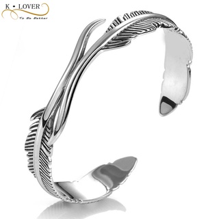 Men Bracelet Silver 925 Italy Silver Bracelet for Men Feather Retro Fashion Jewelry Black White