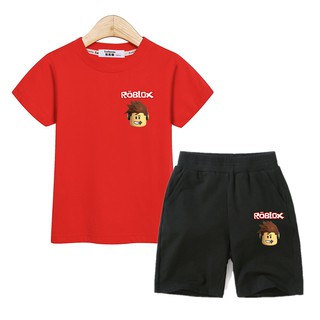 Boy Summer Set Kids Roblox Clothes Shirt Shorts Cartoon Suit Shopee Philippines - red suit shirt roblox