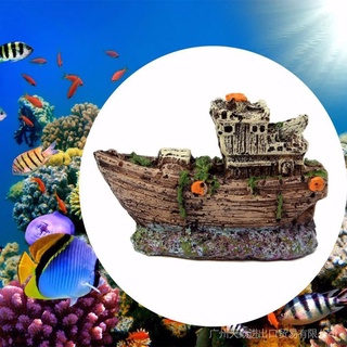 Aquarium Ornament Pirate Sunk Ship Shipwreck Boat Fish Tank Waterscape Cave Decoration Resin Ship Ornament #5