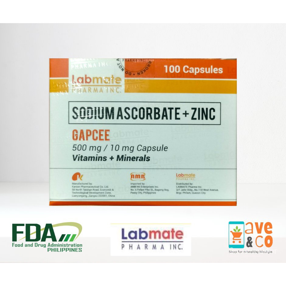 GAPCEE Sodium Ascorbate with Zinc 100 Capsules/Box FDA Approved