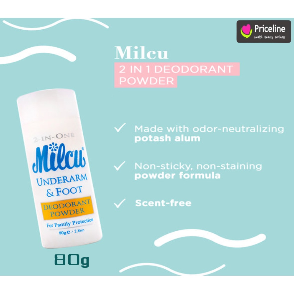 Authentic 2 in One Milcu Underarm and Foot Deodorant Powder 80g (1pc