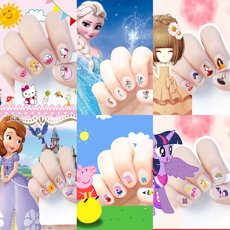 【Junshine】3/6 Sheets Kid Cartoon DIY Waterproof Sticker Cute Nial Sticker Set Easy to Tear Baby Healthy Manicure Stickers Beautiful Sophia Frozen Pony Hello Kitty Mickey Peppa Pig Finger Nail Stickers for Girls Kid Gift