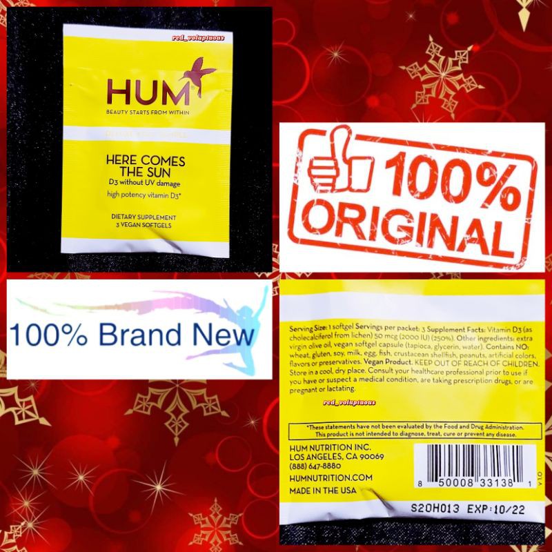 HUM Nutrition Here Comes The Sun Vitamin D Immune System Support Supplement Shopee Philippines