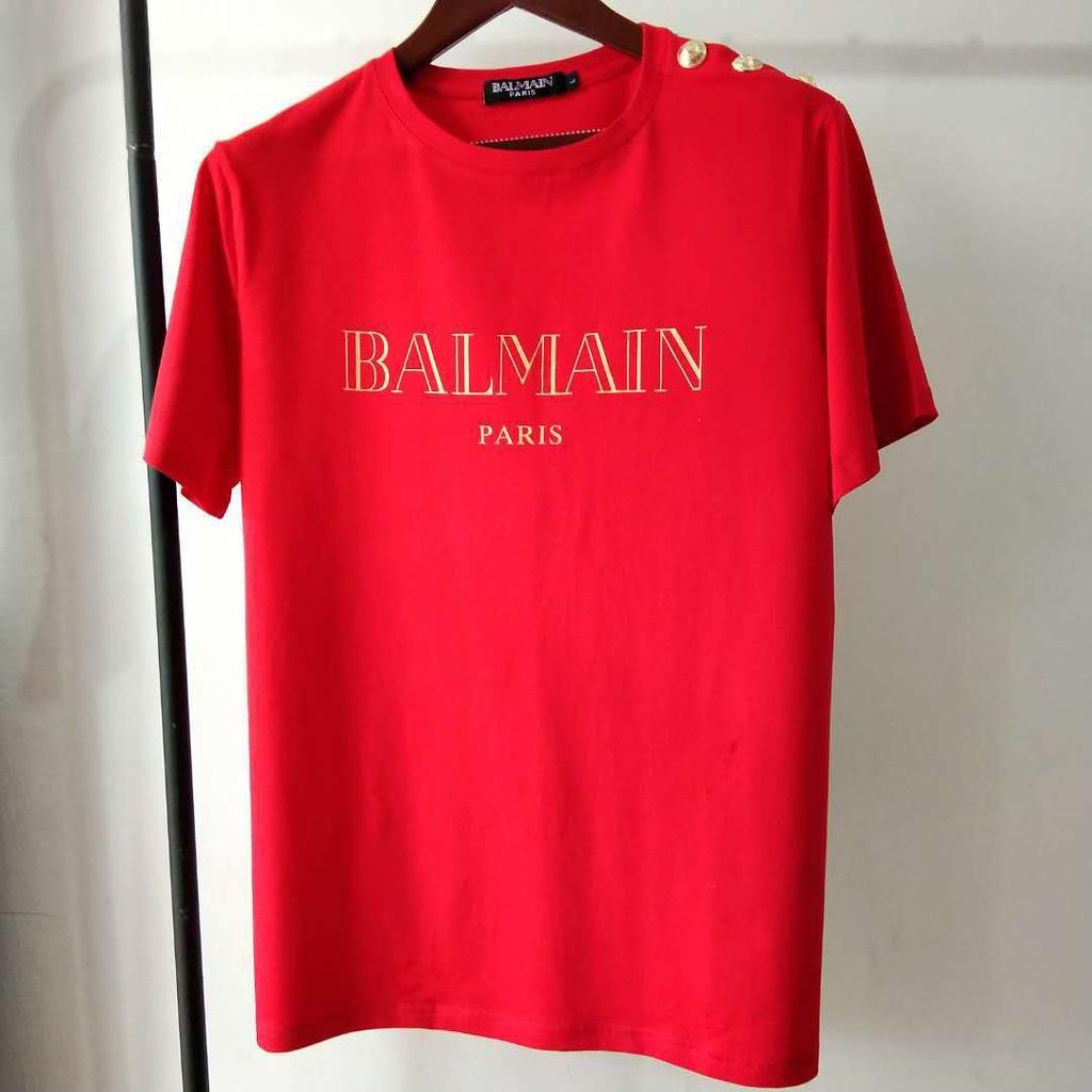 Balmain button hot stamping balman Cotton Short Sleeve T-Shirt 