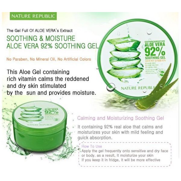 Authentic Nature Republic Aloe Vera 92 Soothing Gel Shopee