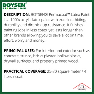 BOYSEN Permacoat Latex (Flat, Gloss, Semi-Gloss) 16 Liters / 4 Gallon ...