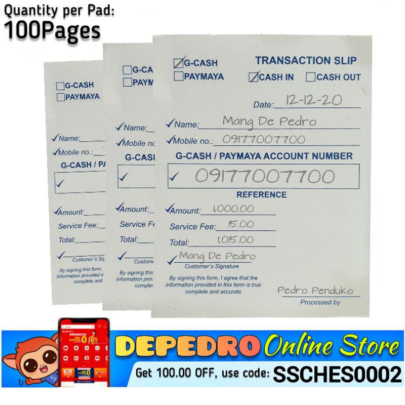 GCash Paymaya Transaction Slip 1pad (100 Pages) Shopee