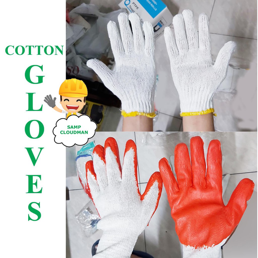 Cotton Gloves Ordinary or Heavy Duty With Rubber Palm Coated Orange