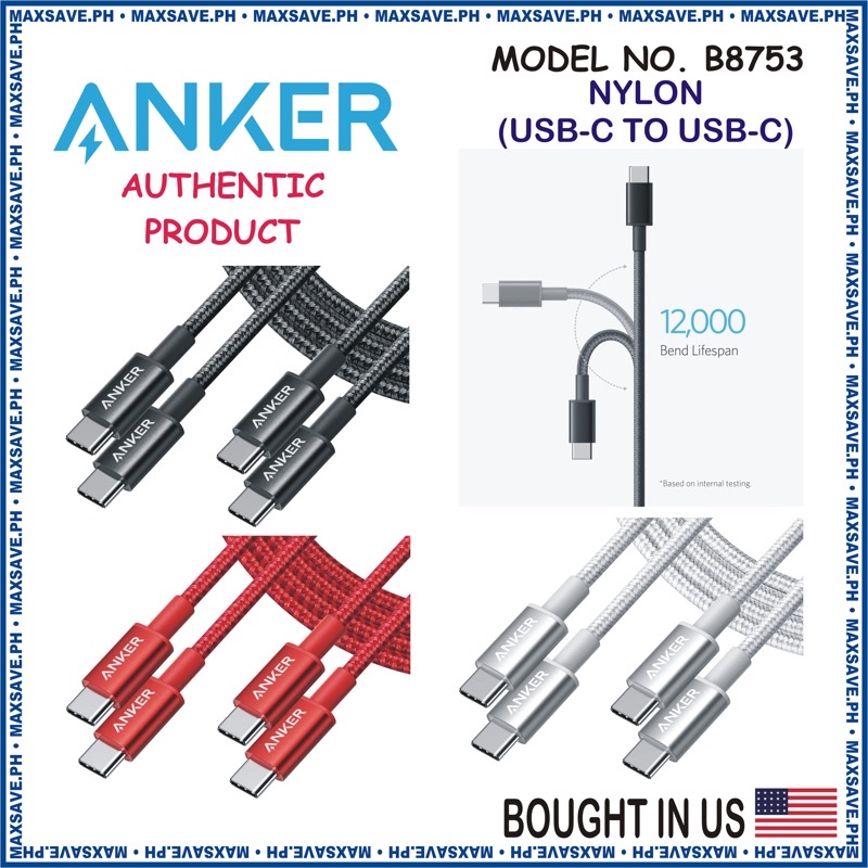 Anker 2 Pack New Nylon USB C to USB C Cable (6ft 60W), PD Type C