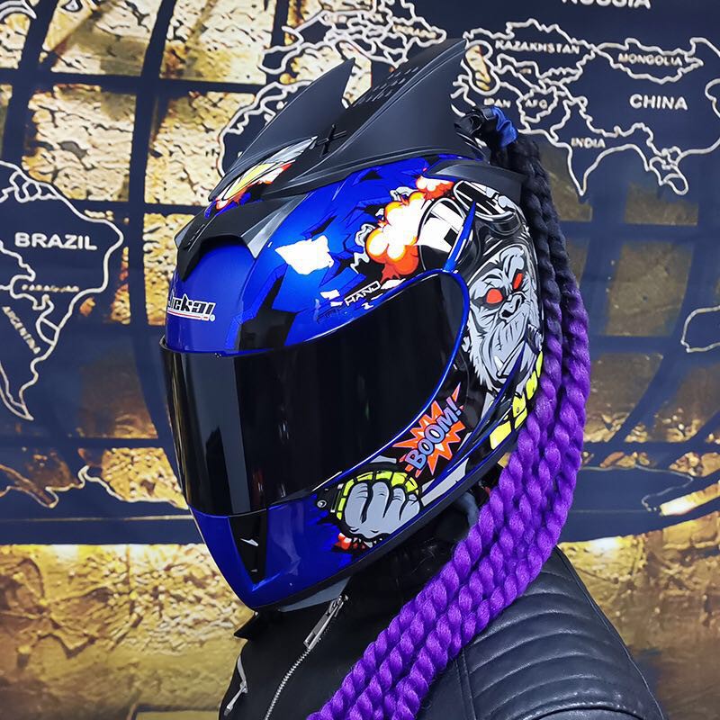 [ Season 5 ] Helmet Braids Ponytail Motorcycle Bicycle Helmet Wig Hair