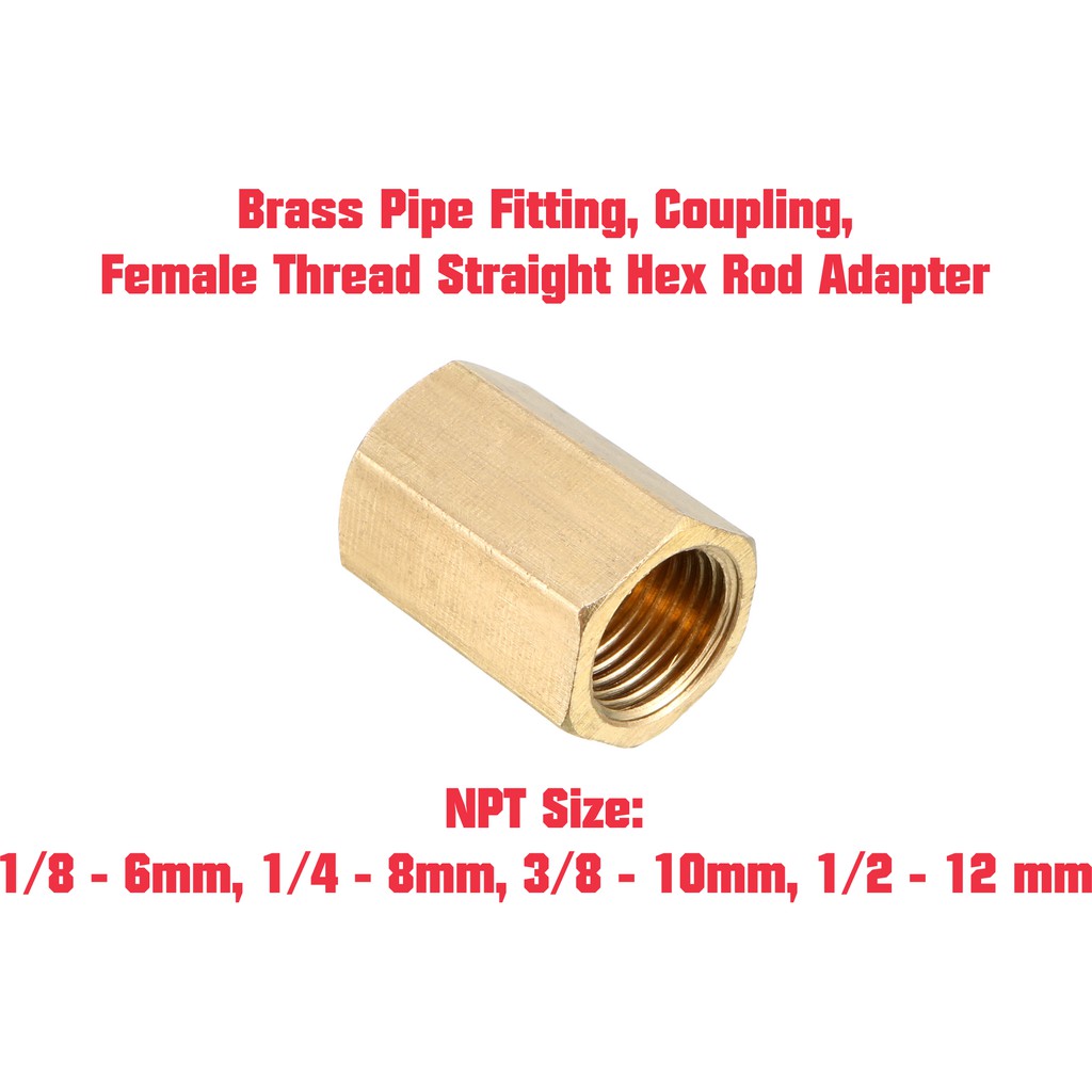 Air Compressor Brass Pipe Fitting, Coupling, Female Thread Straight Hex ...