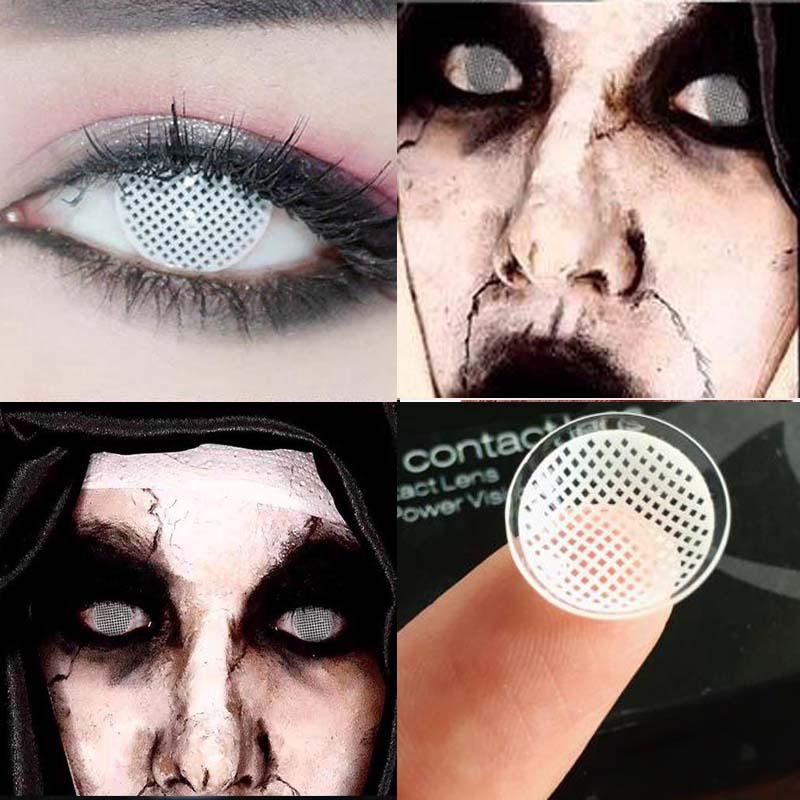 1 pair White Mesh Large Diameter Crazy Cosplay Contact Lens[✅COD]