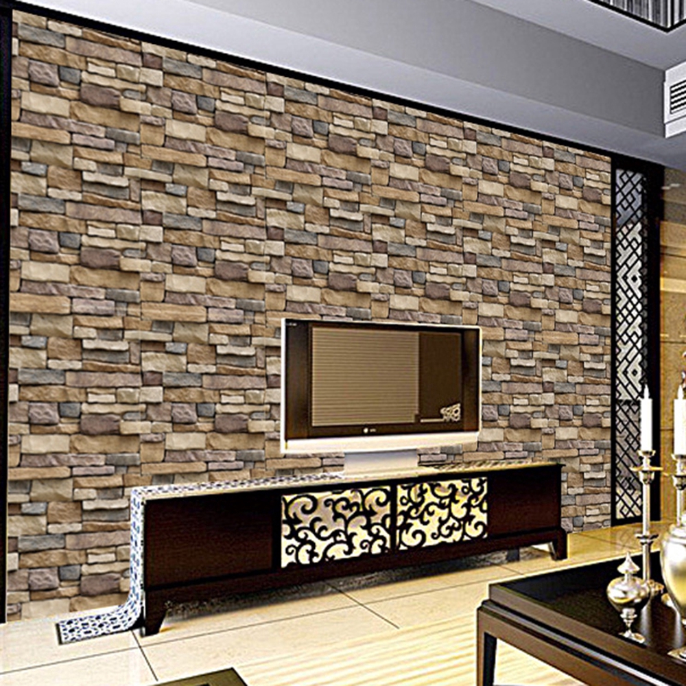 3D Wall Paper Brick Stone Rustic Effect Self-adhesive Wall Stickers House Decor 