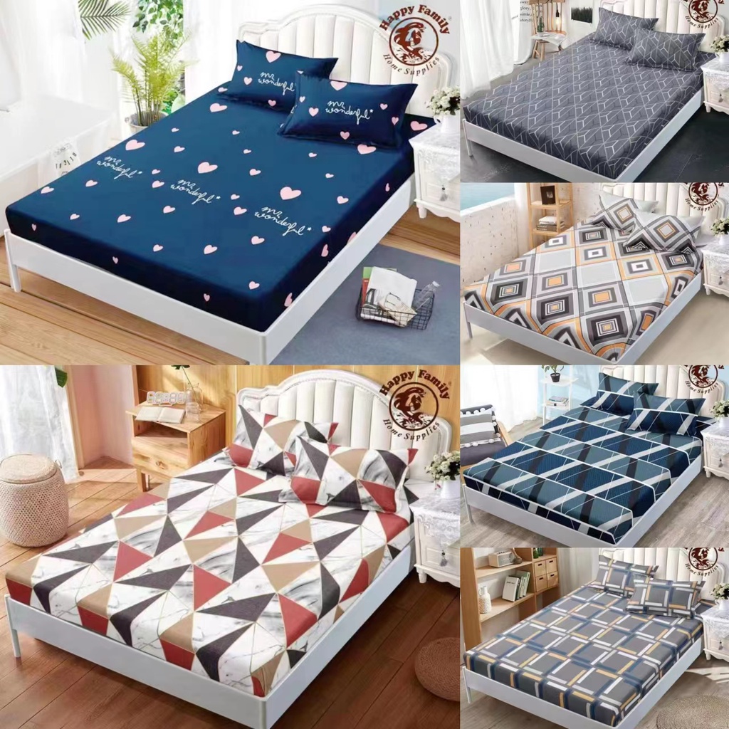 3 in 1 Korean Design Cotton Beddings Pillow Case Garterized Bed Sheet