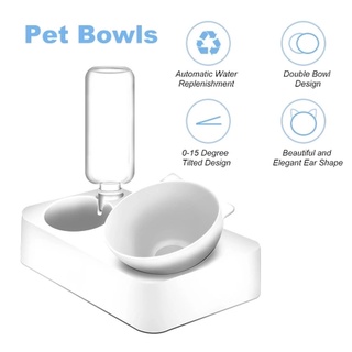 Pet Double Bowl Dog Cat Food Bowl with Water Dispenser Feeder 2in1 Bowls Pet Supplies