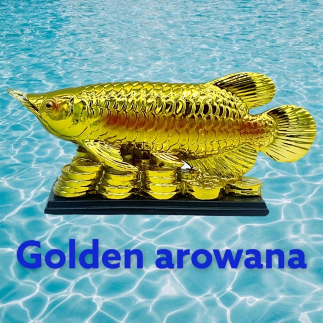 Feng Shui Golden Wealth Arowana Lucky Fish Statue Home Office Decor Gift 