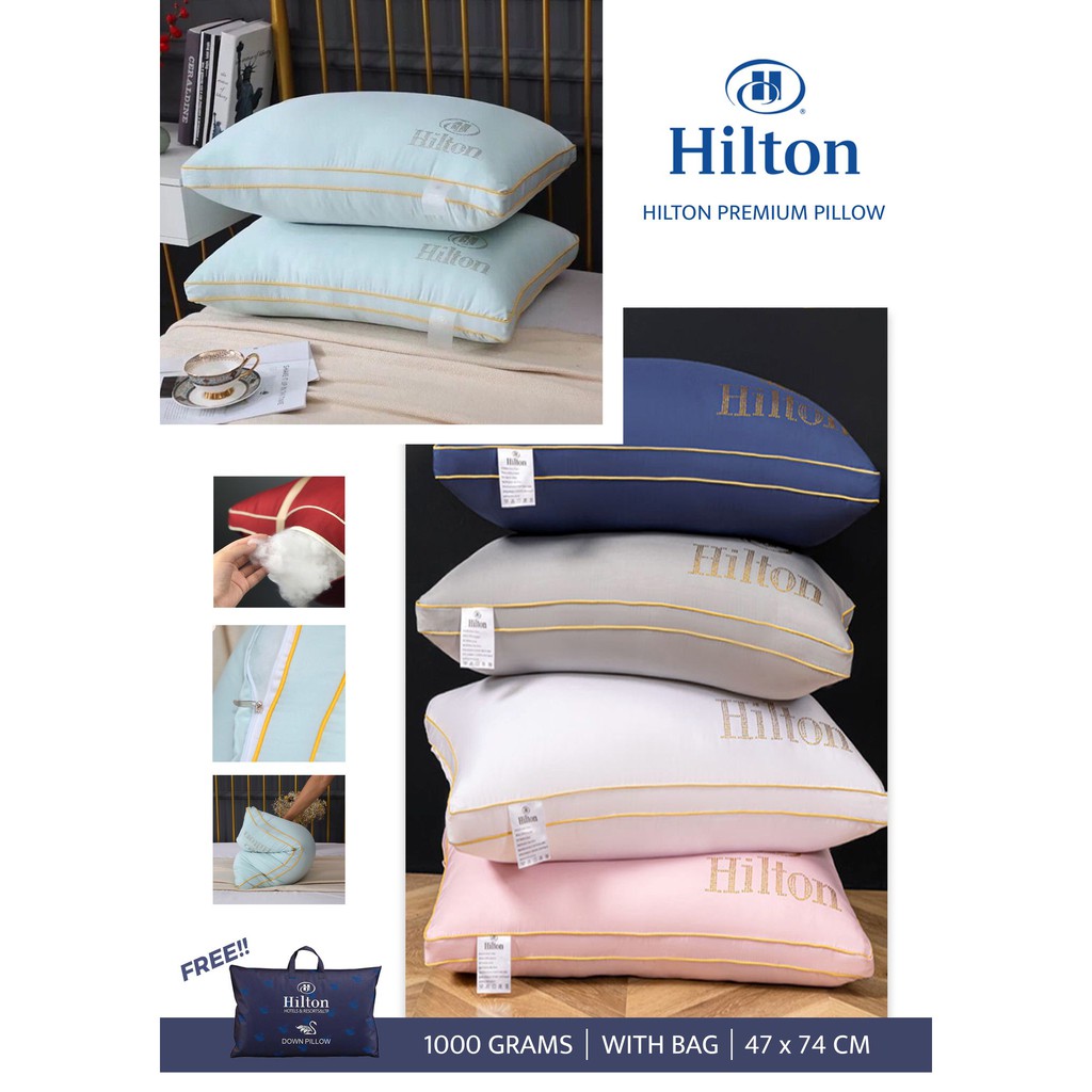 HILTON PILLOW Double Line Diamond Logo and Embroidered with FREE BAG