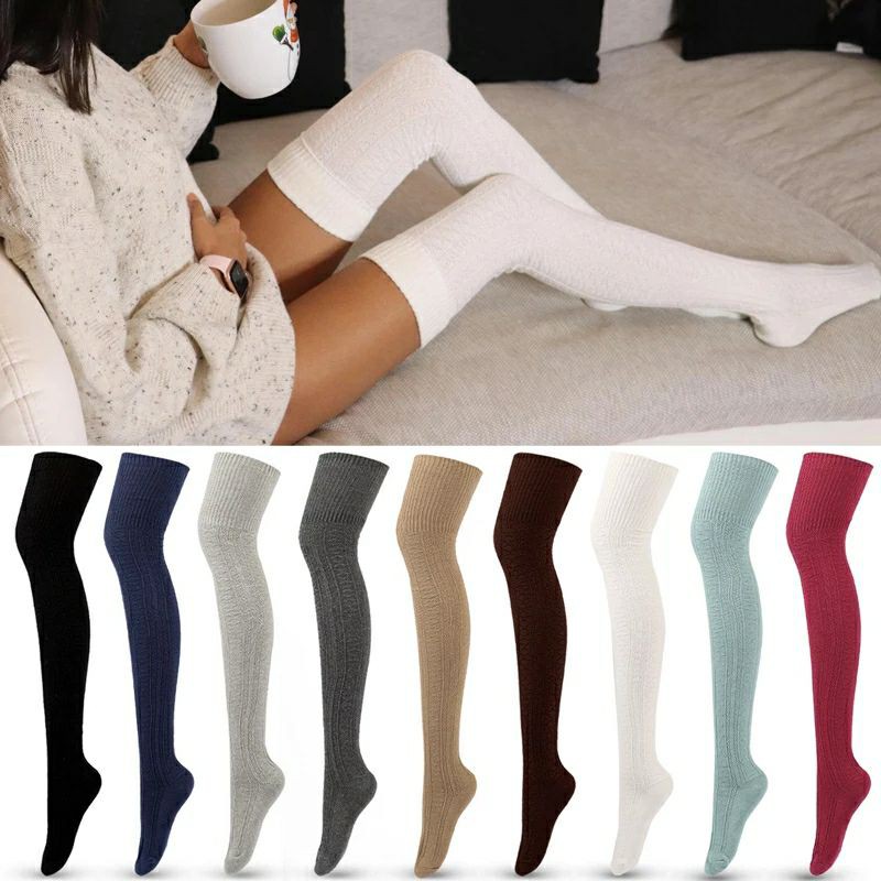 Women Winter Thigh High OVER the KNEE Socks Long Knitted Warmers ...