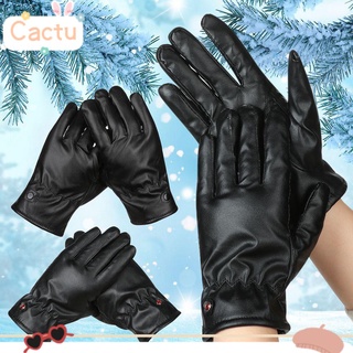 CACTU 1pair Warm Winter Touch Screen Gloves Men Women Full Finger Mittens Sport Cycling Gloves Outdoor Sport Autumn Winter Thick PU Leather Mitts