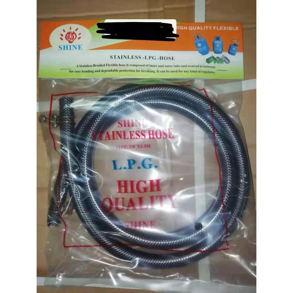 1.8m LPG Hose Shine gaz LPG Stainless Hose w/clamp Heavy Duty Shopee