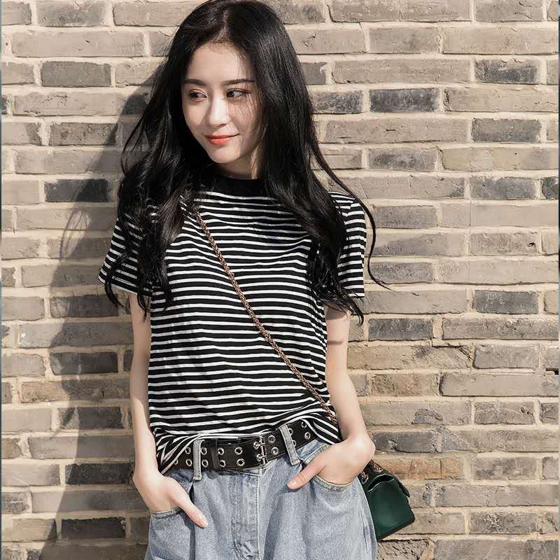 New Black And White Stripe T Shirt For Unisex Shopee Philippines - black and white striped shirt with black hair roblox