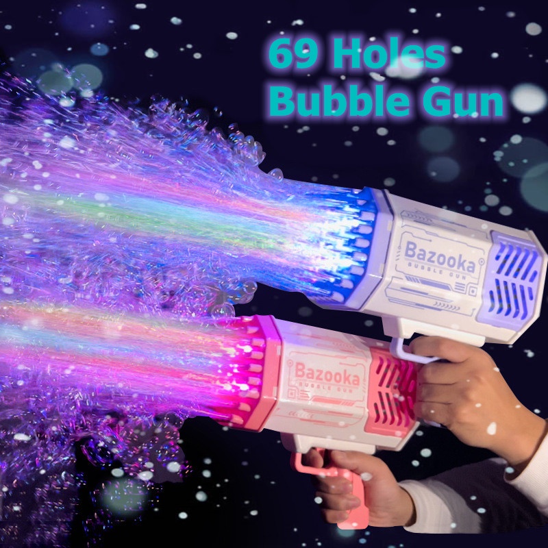 69 Holes Bubble Gun Machine Electric LED Kids Automatic Soap Bubbles